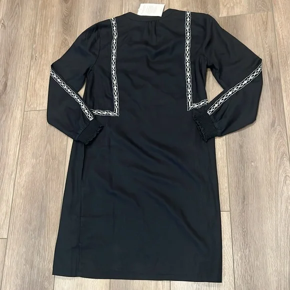 NWT Garnet Hill Lyocell Fabric Embroidered Boho Shirt Dress Size 4 Black - Picture 14 of 16